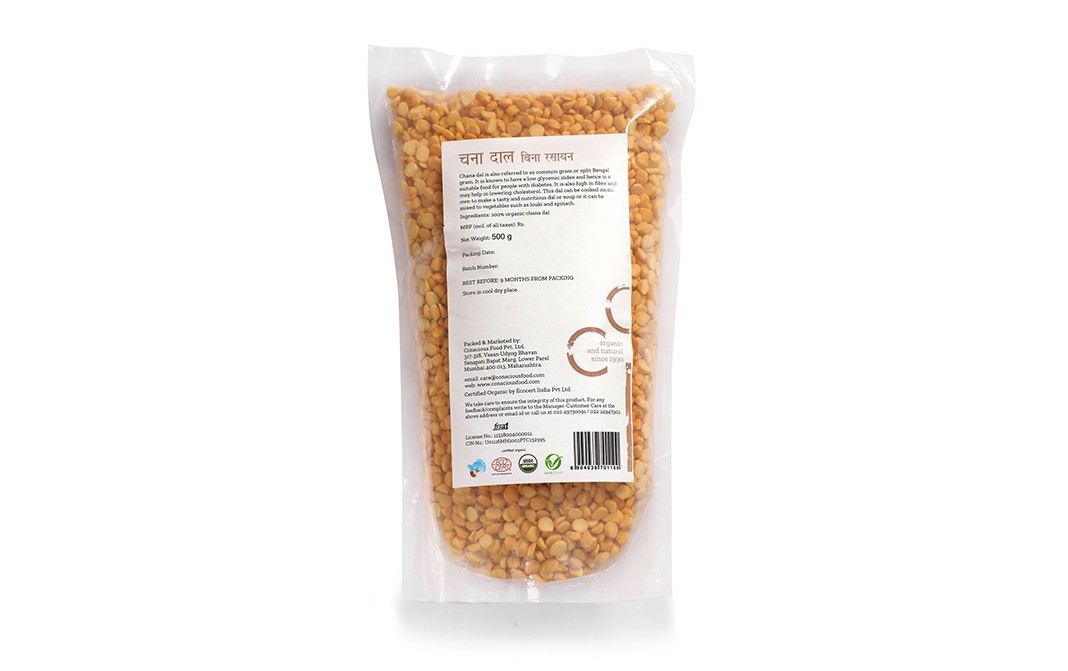 Conscious Food Split Bengal Gram Chana Dal Organic+hand-milled   Pack  500 grams